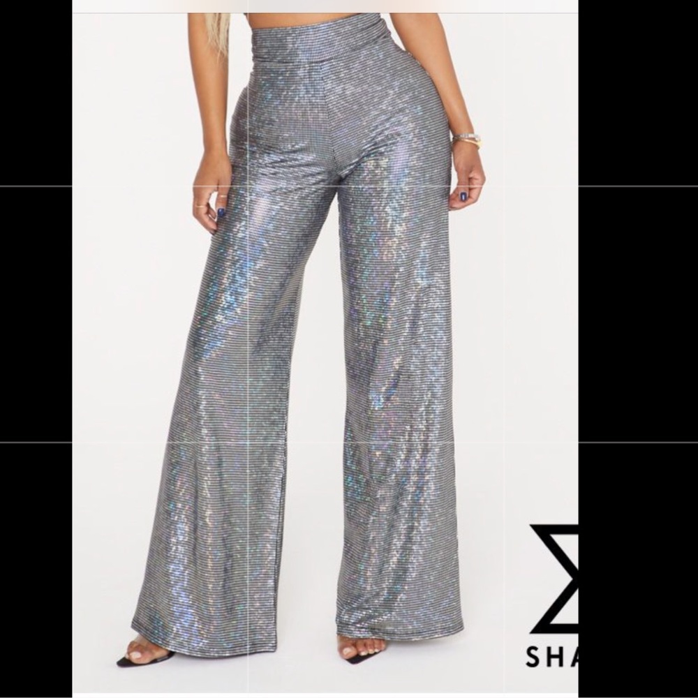 Wide leg metallic trousers